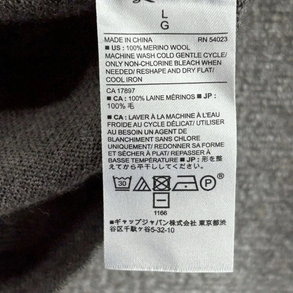 Banana Republic Sweater Men Size Large Gray 100% Merino‎ Wool Winter